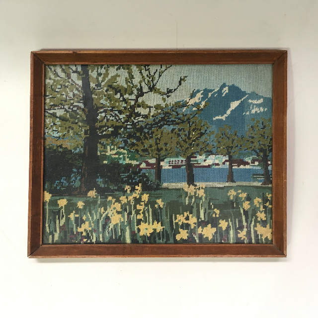 ARTWORK, Tapestry or Embroidery (Medium) - Mountains & Daffodils
